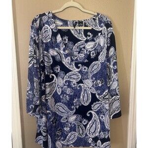 Blue Paisley 3X Textured Top Lightweight Cooling Stretch New Directions Wide 3/4